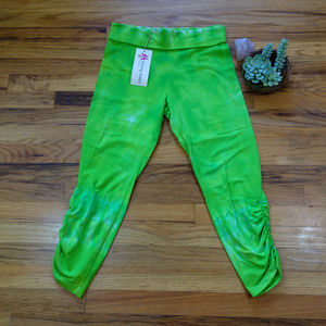Shining Shakti Tie-Dye Crops Green Large NWT